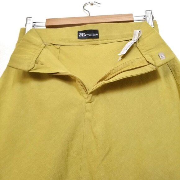NEW Zara Linen Blend A Line High Rise Micro Mini Skirt Chartreuse Green Small - Picture 4 of 9